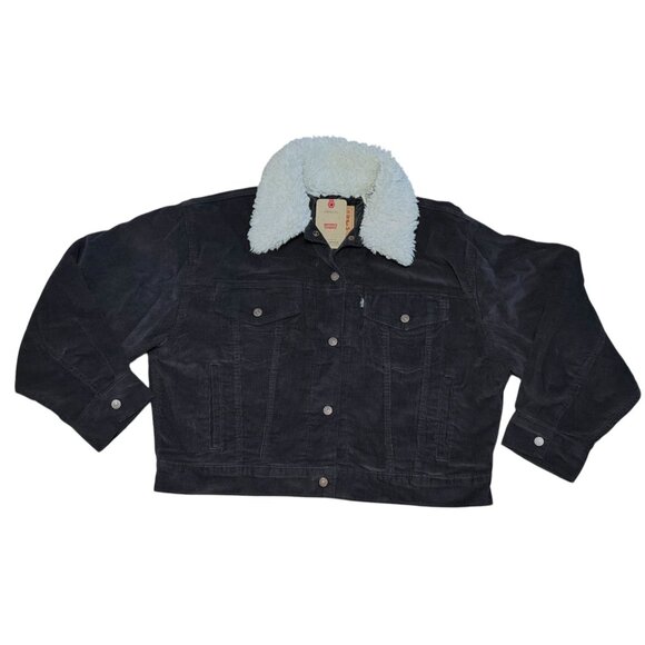 Levi Strauss Women Corduroy Crop Trucker Jacket With Sherpa Collar Size L NWT - Picture 1 of 8